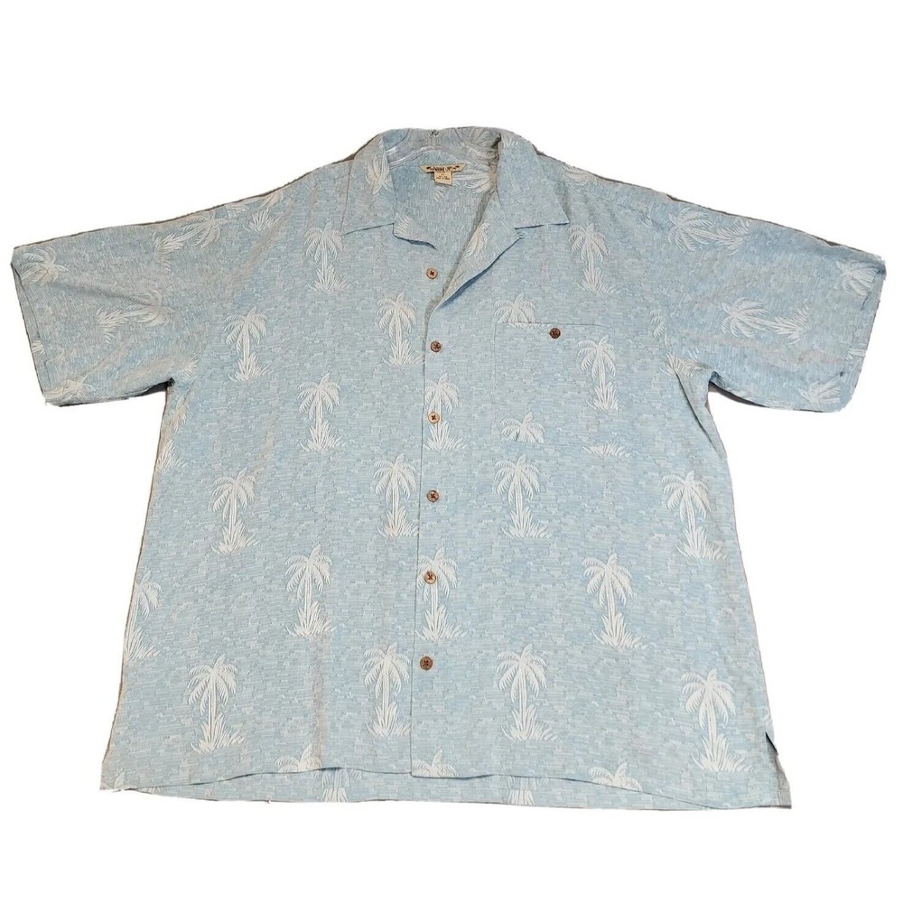 Paradise Cove Men's Shirt 2XL Blue 100% Silk Shirt Sleeve  Palm Tree